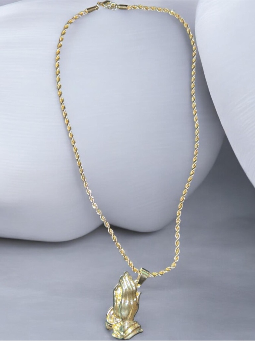 Gold Praying Hands Pendant Necklace